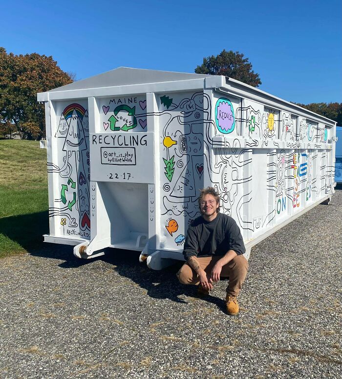 I Won A Contest To Paint This Mural On A Recycling Bin For A Local Recycling Company! Never Done Anything Like This Before