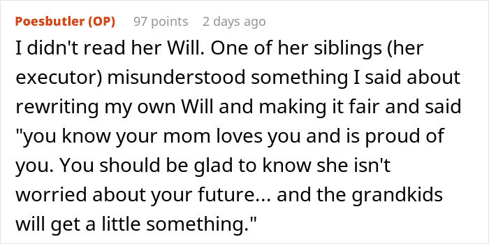 Mom Leaves $250k Inheritance To Son, Throws A Fit When Daughter Stops Looking After Her