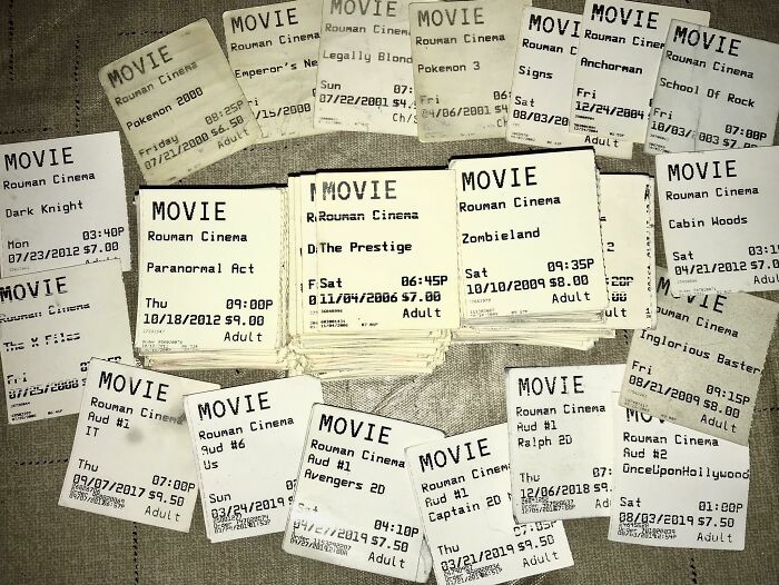 "Unique collection of vintage movie tickets from Rowan Cinema."