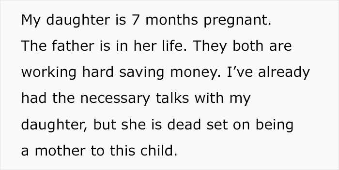 Text discusses a mom supporting her pregnant daughter against the grandmother's wishes to take custody.