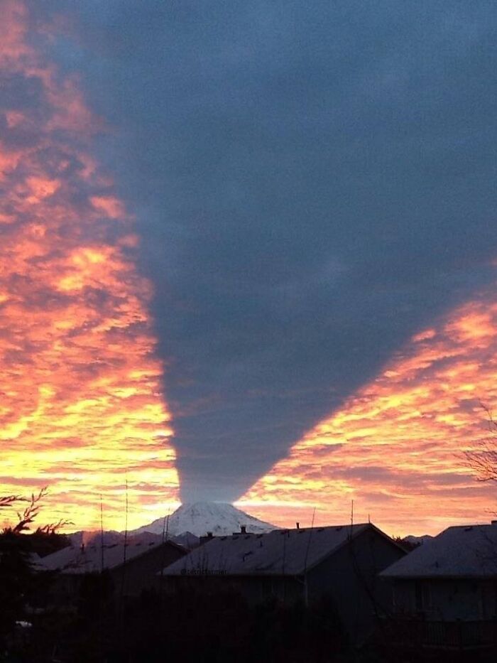 Mt. Rainier Casting A Shadow During A Sunset