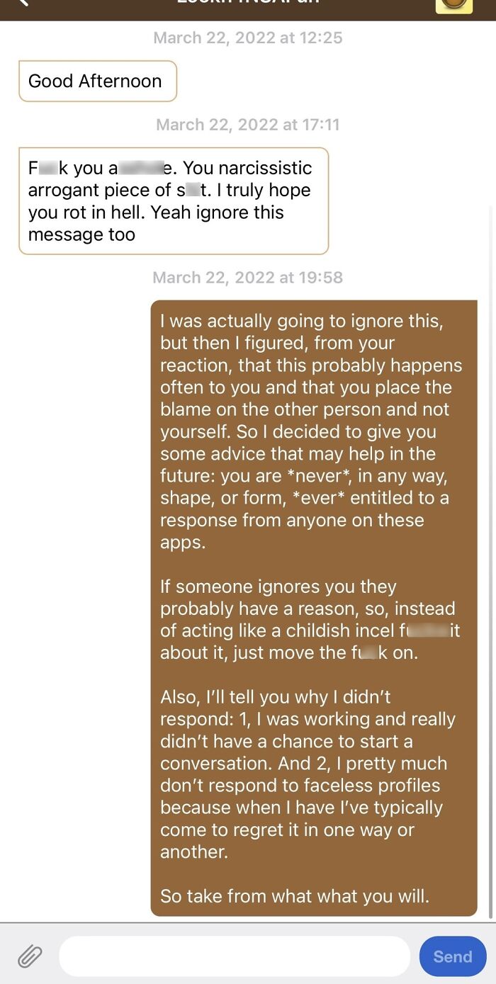 Dating app messages showing chaotic conversation with one apologizing for not responding.