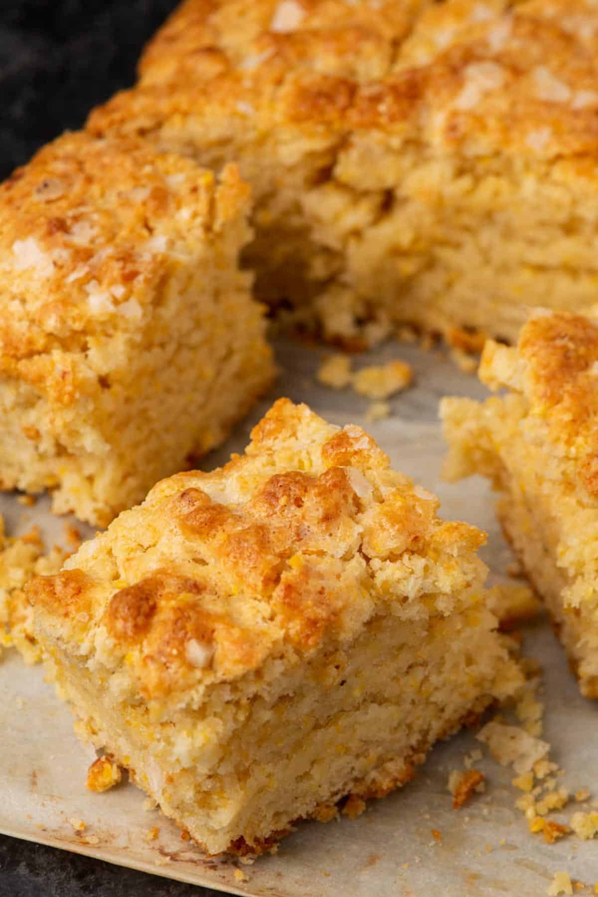 buttermilk cornbread biscuits cut into squares