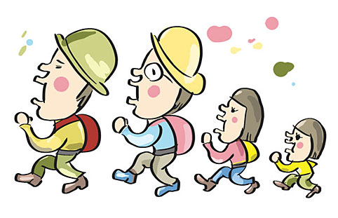 家族で登山 イラスト