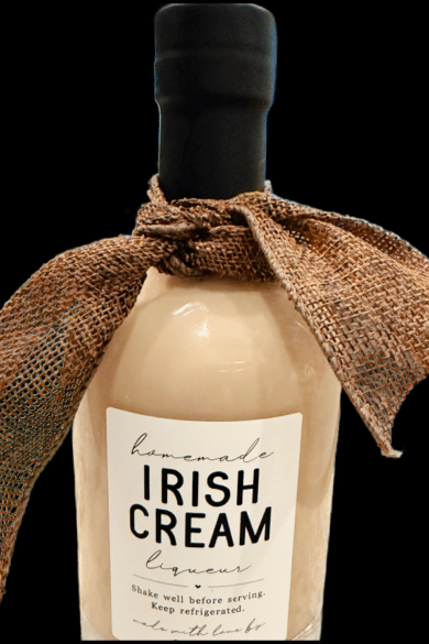 a bottle of irish cream with a brown bow