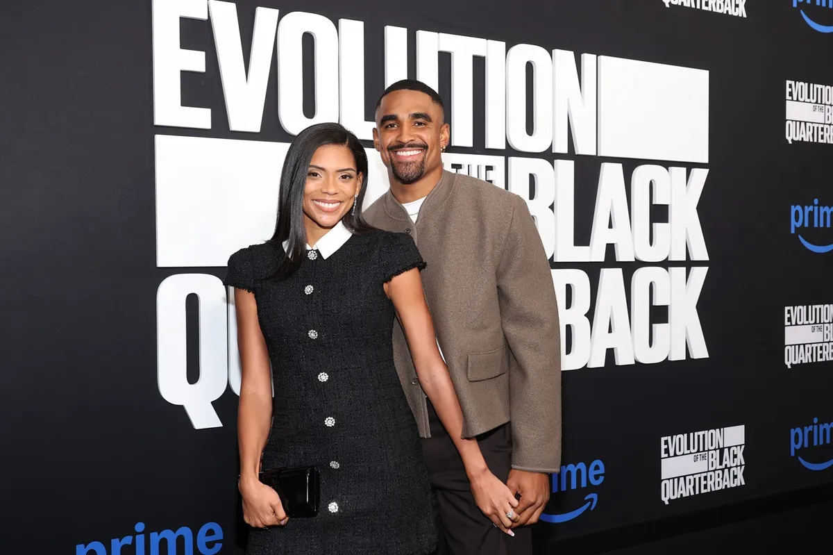 Bryonna Burrows and Jalen Hurts attend "Evolution of the Black Quarterback" premiere at The Apollo Theater on September 24, 2024 in New York City.