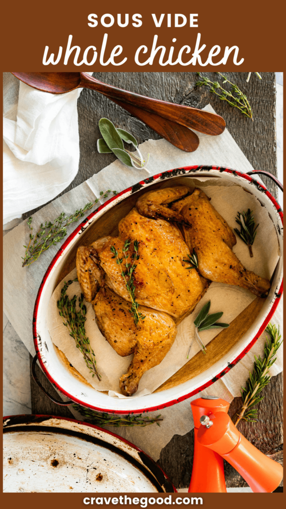 Sous vide whole chicken pinterest graphic.