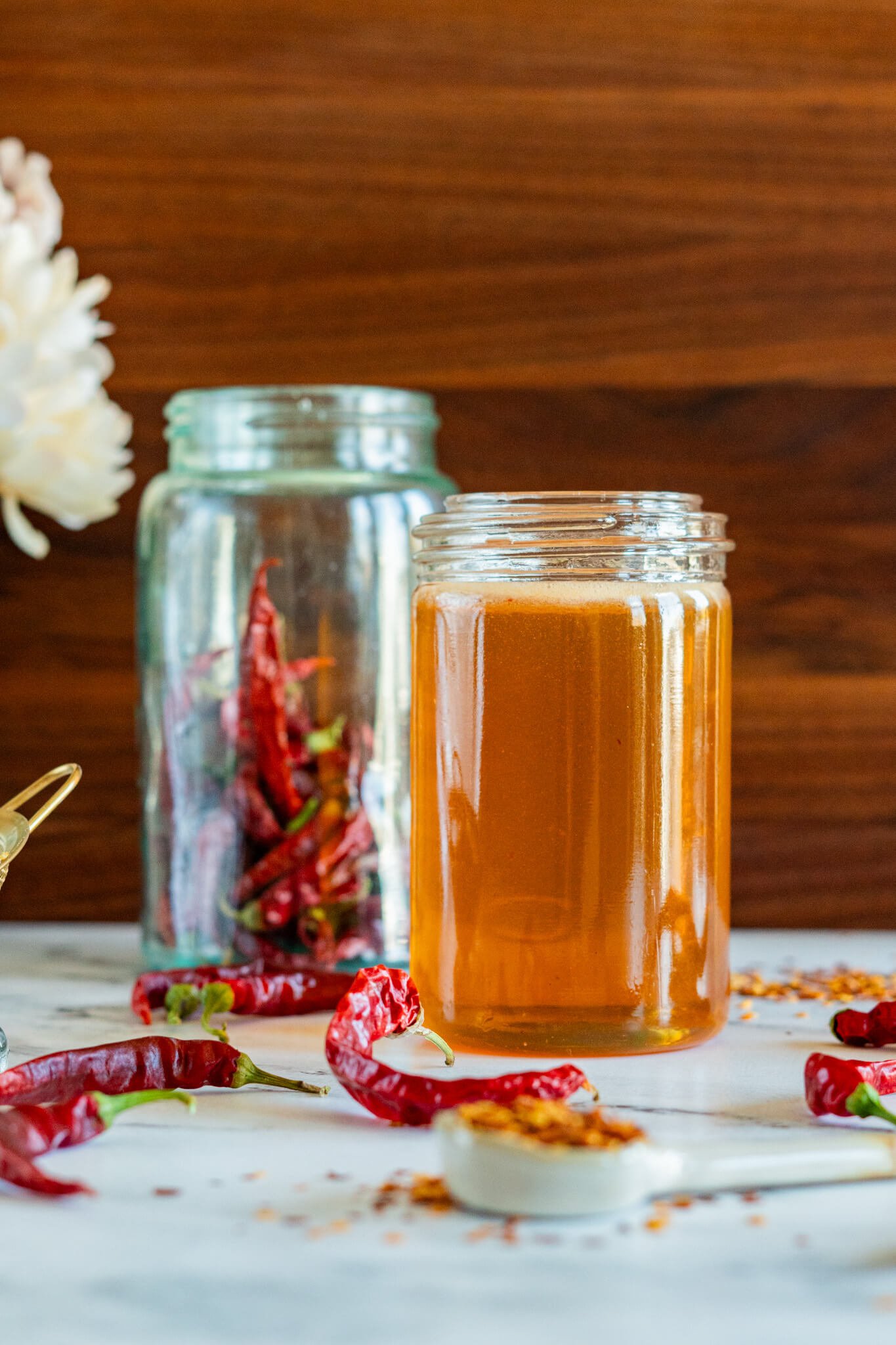 Hot honey in a mason jar.