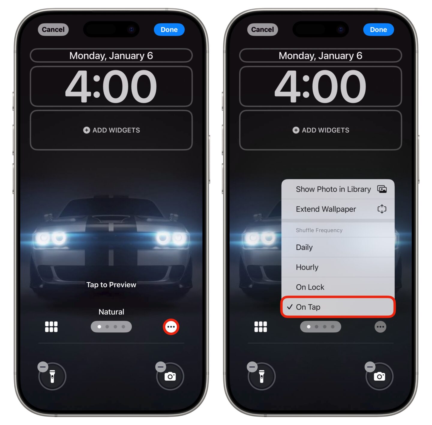 Setting Shuffle Frequency to On Tap.