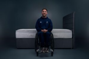 Alfie Hewett OBE, ParalympicsGB wheelchair tennis star, pictured with a Dreams mattress