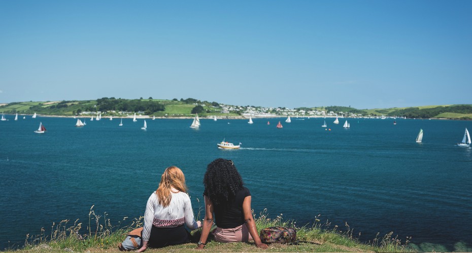 Falmouth students overlooking the bay