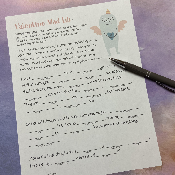 Printable Valentine Mad Lib