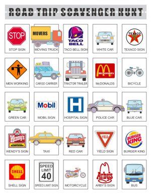 Printable Road Trip Scavenger Hunt for Children