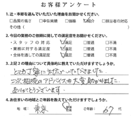 東京都の女性（60代）の声