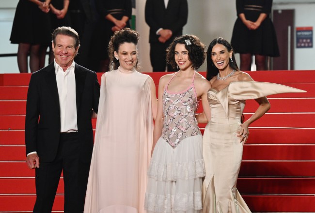 Dennis Quaid, Coralie Fargeat, Margaret Qualley, Demi Moore at the premiere for 'The Substance' during the 77th Cannes Film Festival held at the Palais des Festivals on May 19, 2024 in Cannes, France.