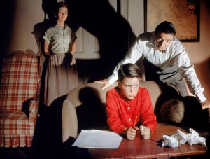 BIGGER THAN LIFE, Barbara Rush (rear), Christopher Olsen (front), James Mason (right), 1956, TM & Copyright © 20th Century Fox Film Corp./courtesy Everett Collection