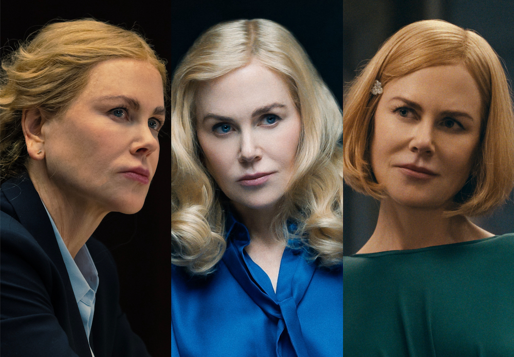 Nicole Kidman in a three-picture collage of her roles in 'Lioness,' 'The Perfect Couple,' and 'Expats'