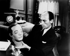 THE FACE BEHIND THE MASK, George E. Stone, with a dummy head of Peter Lorre, 1941