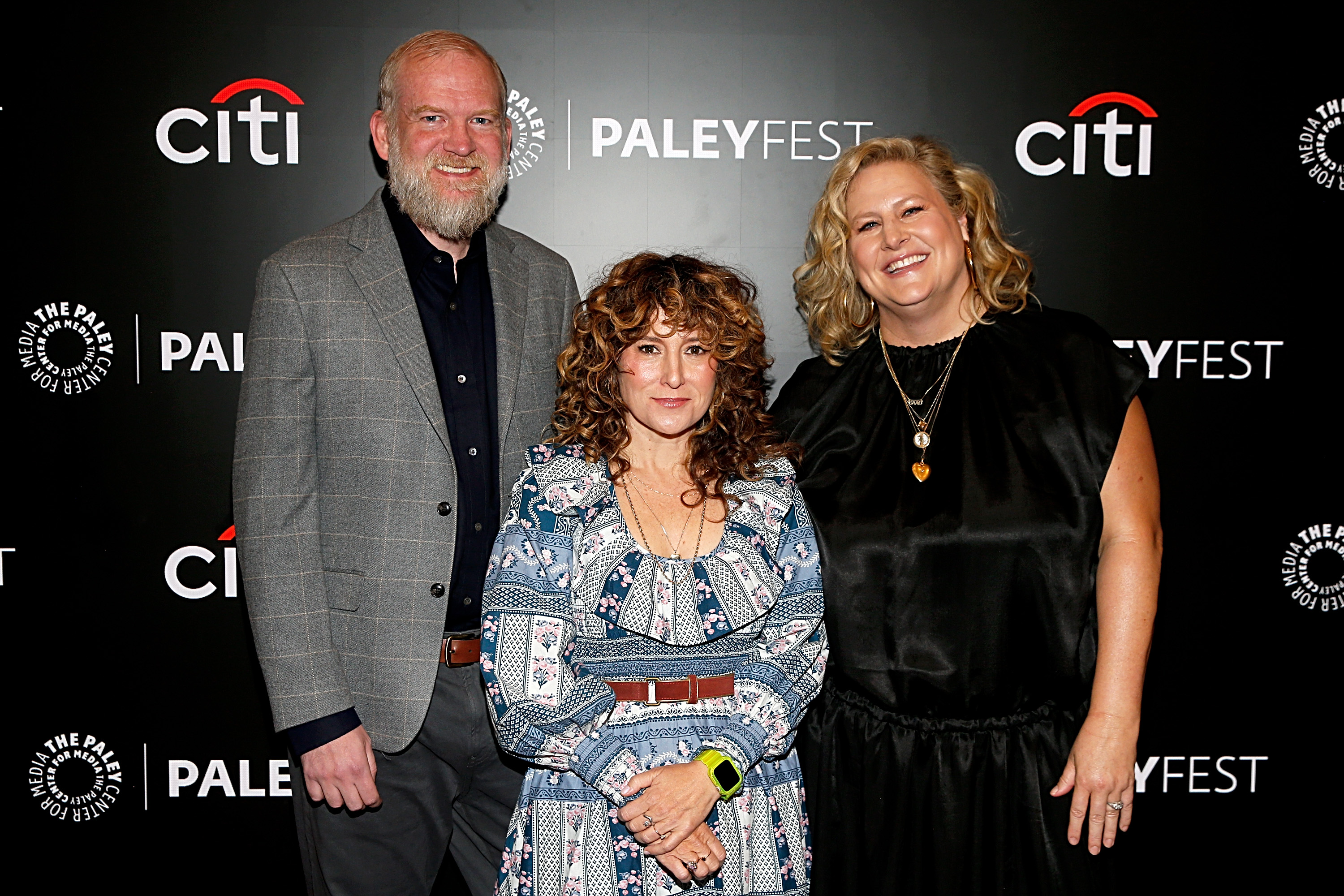 NEW YORK, NEW YORK - OCTOBER 18: (L-R) Paul Thureen, Hannah Bos and Bridget Everett attend the screening of "Somebody Somewhere" during PaleyFest 2024 at The Paley Museum on October 18, 2024 in New York City. (Photo by Dominik Bindl/Getty Images)