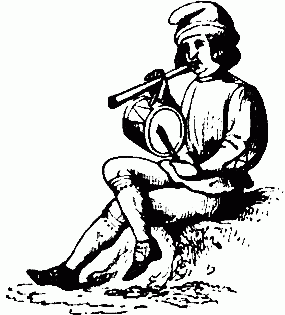 A minstrel playing tabor and pipe