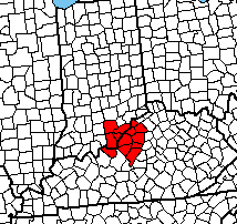 The Louisville MSA (as of 2010 census) from a state-level zoom