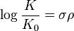 \log \frac{K}{K_0} = \sigma\rho 