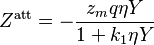 Z^{\rm{att}} = -\frac{z_m q \eta Y}{1+ k_1 \eta Y}