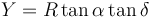 
Y = R \tan \alpha   \tan \delta \,
