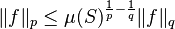 \ \|f\|_p \le \mu(S)^{\frac{1}{p} - \frac{1}{q}} \|f\|_q 