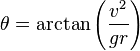 \theta = \arctan \left (\frac{v^2}{gr}\right )