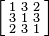 \left [
\begin{smallmatrix}
 1 &  3 &  2 \\
 3 &  1 &  3 \\
 2 &  3 &  1 
\end{smallmatrix}\right ]