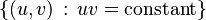 \{ (u,v) \, : \, u v = \mathrm{constant}\}