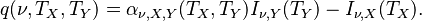 q(\nu , T_X, T_Y) = \alpha _{\nu , X, Y}(T_X, T_Y)I_{\nu , Y}(T_Y) - I_{\nu , X}(T_X).