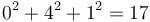 0^2 + 4^2 + 1^2 = 17