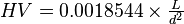 HV=0.0018544\times\tfrac{L}{d^2}