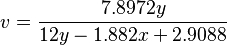 v=\frac{7.8972y}{12y-1.882x+2.9088}