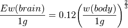 { {Ew(brain)} \over {1g} } = 0.12 { \left ( { {w(body)} \over {1g} } \right ) ^ \frac{2}{3} }