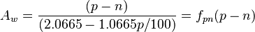  A_w = {(p - n) \over (2.0665 - 1.0665p/100)} = f_{pn}(p - n)