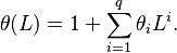  \theta(L)= 1 + \sum_{i=1}^q \theta_i L^i .\,