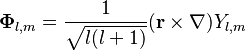 \mathbf{\Phi}_{l,m} = \frac{1}{\sqrt{l(l+1)}}(\mathbf{r} \times \nabla) Y_{l,m}