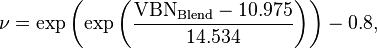 \nu = \exp\left( \exp\left( \frac{\text{VBN}_\text{Blend} - 10.975}{14.534} \right) \right) - 0.8,