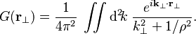 
G(\mathbf{r}_\perp) = \frac{1}{4\pi^2} \; \iint \mathrm{d}^2\!k \; \frac{e^{i \mathbf{k}_\perp \cdot \mathbf{r}_\perp}}{k_\perp^2 + 1 / \rho^2}.
