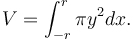 \!V = \int_{-r}^{r} \pi y^2 dx.