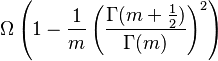 \Omega\left(1-\frac{1}{m}\left(\frac{\Gamma(m+\frac{1}{2})}{\Gamma(m)}\right)^2\right)