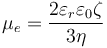 \mu_e = \frac{2\varepsilon_r\varepsilon_0\zeta}{3\eta}