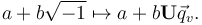 a + b\sqrt{-1} \mapsto a + b\mathbf{U}\vec{q}_v.