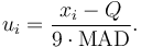 
u_i = \frac{x_i-Q}{9\cdot{\rm MAD}}.
