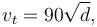 v_{t} = 90 \sqrt{ d }, \,