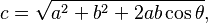 c = \sqrt{a^2 + b^2 + 2ab\cos \theta},\,