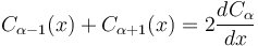 C_{\alpha-1}(x) + C_{\alpha+1}(x) = 2\frac{dC_\alpha}{dx}\!